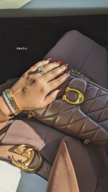 Sophisticated Brown Ensemble with Gold Accents